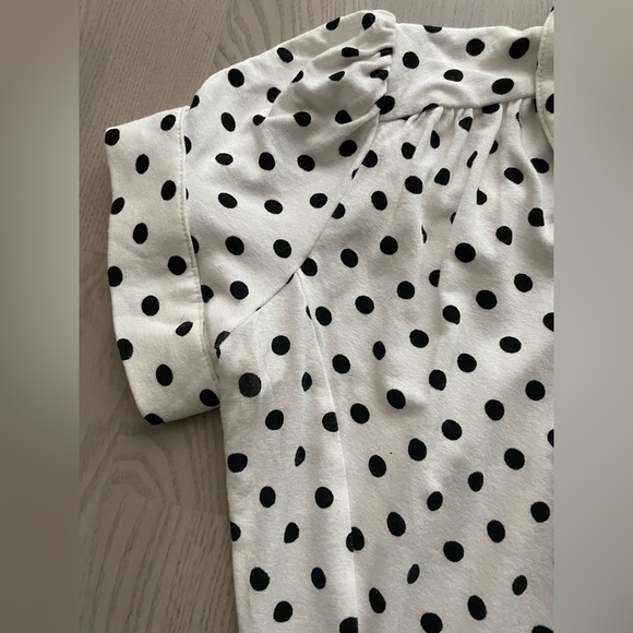 BEBE Black and White Polka Dot Button Up Midi Dress with Waist Tie - Picture 7 of 7